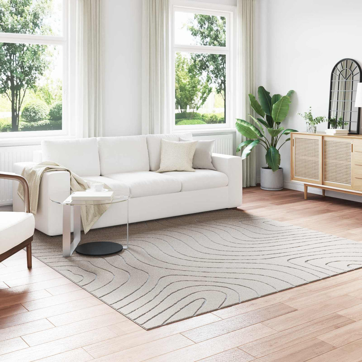 vidaXL Indoor and Outdoor Rug PALMERAS Polyester Waveform Cream