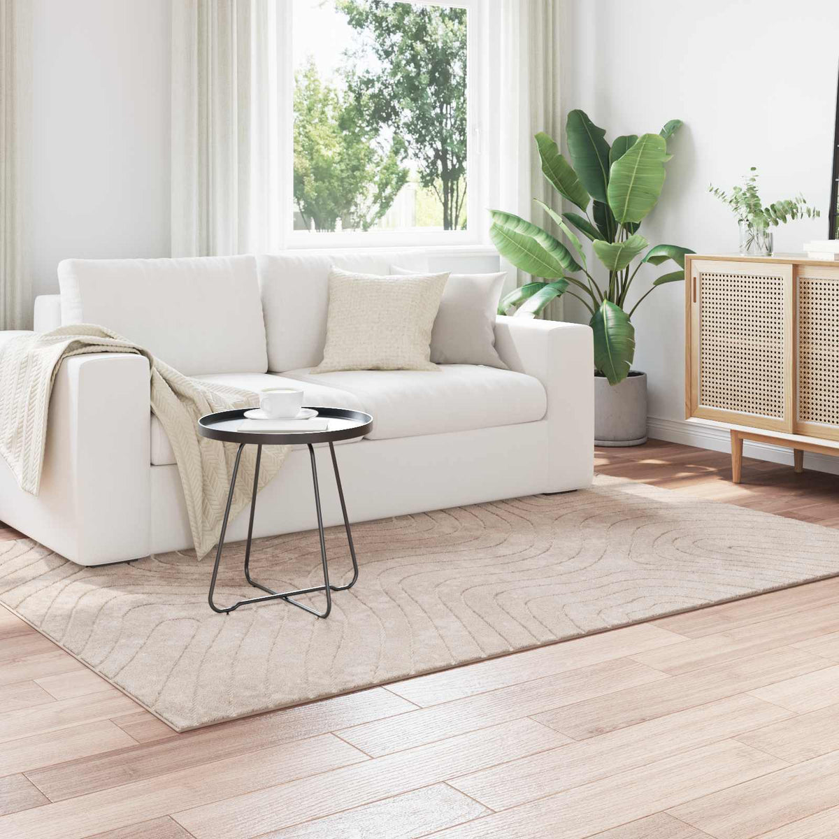 vidaXL Indoor and Outdoor Rug PALMERAS Polyester Waveform Beige