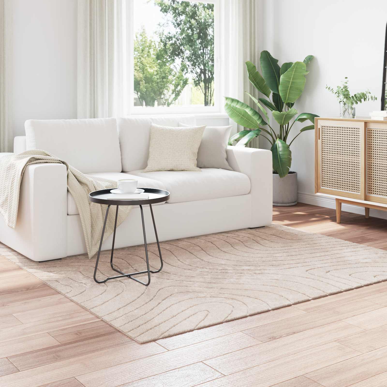 vidaXL Indoor and Outdoor Rug PALMERAS Beige 120 x 120 cm Polyester 1