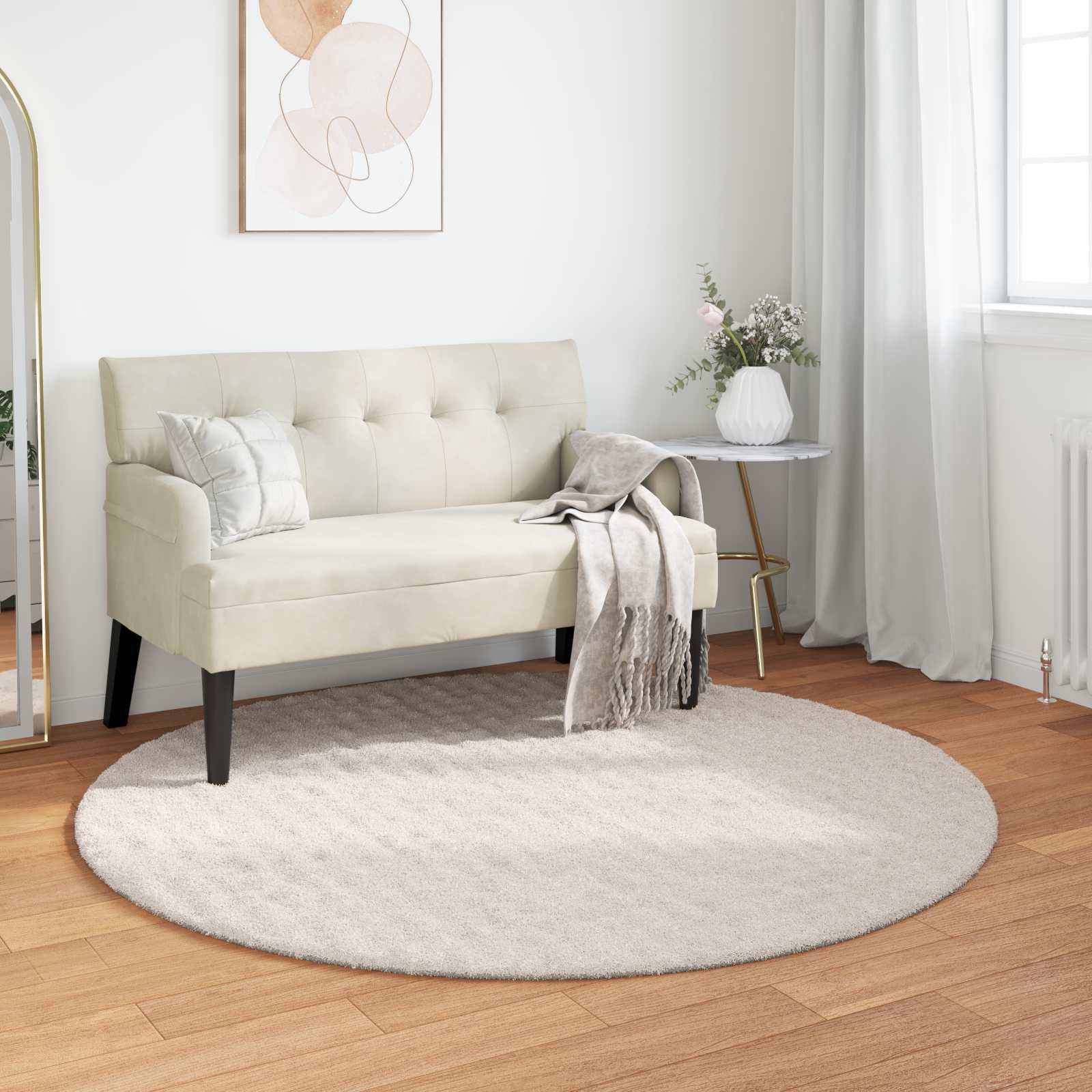 vidaXL Area Rugs Round SIROLO Beige Ø 120 CM Polyester 1