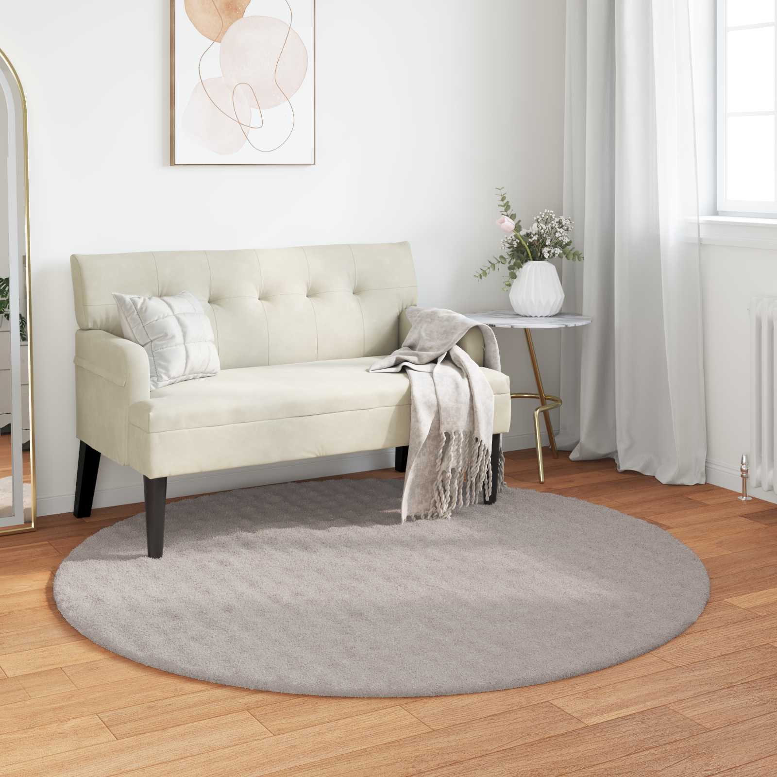 vidaXL Area Rugs Round SIROLO Sand Ø 160 CM Polyester 1