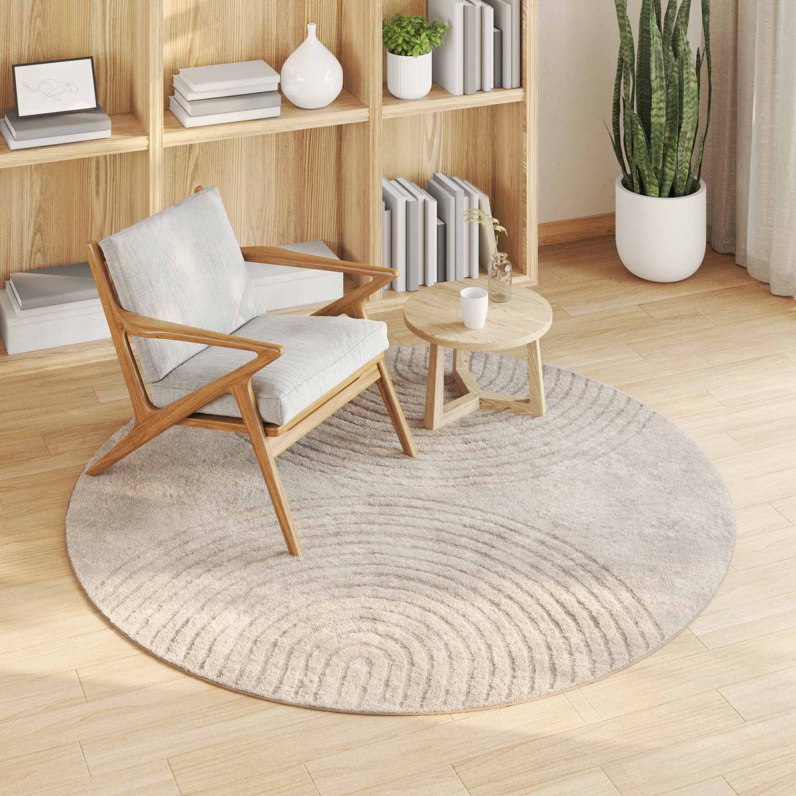 vidaXL Indoor Rug GALATI Beige Ø 120 CM Polyester 3