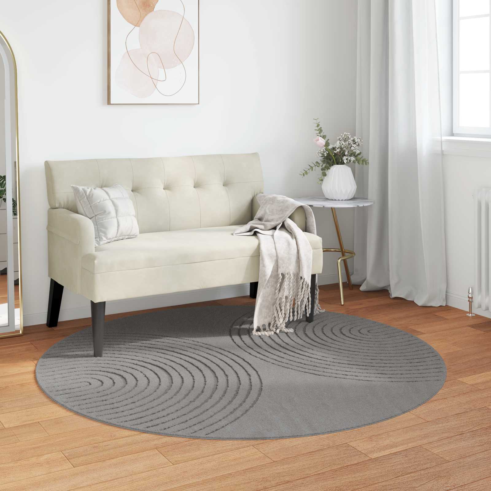 vidaXL Indoor Rug GALATI Grey Ø 120 CM Polyester 1