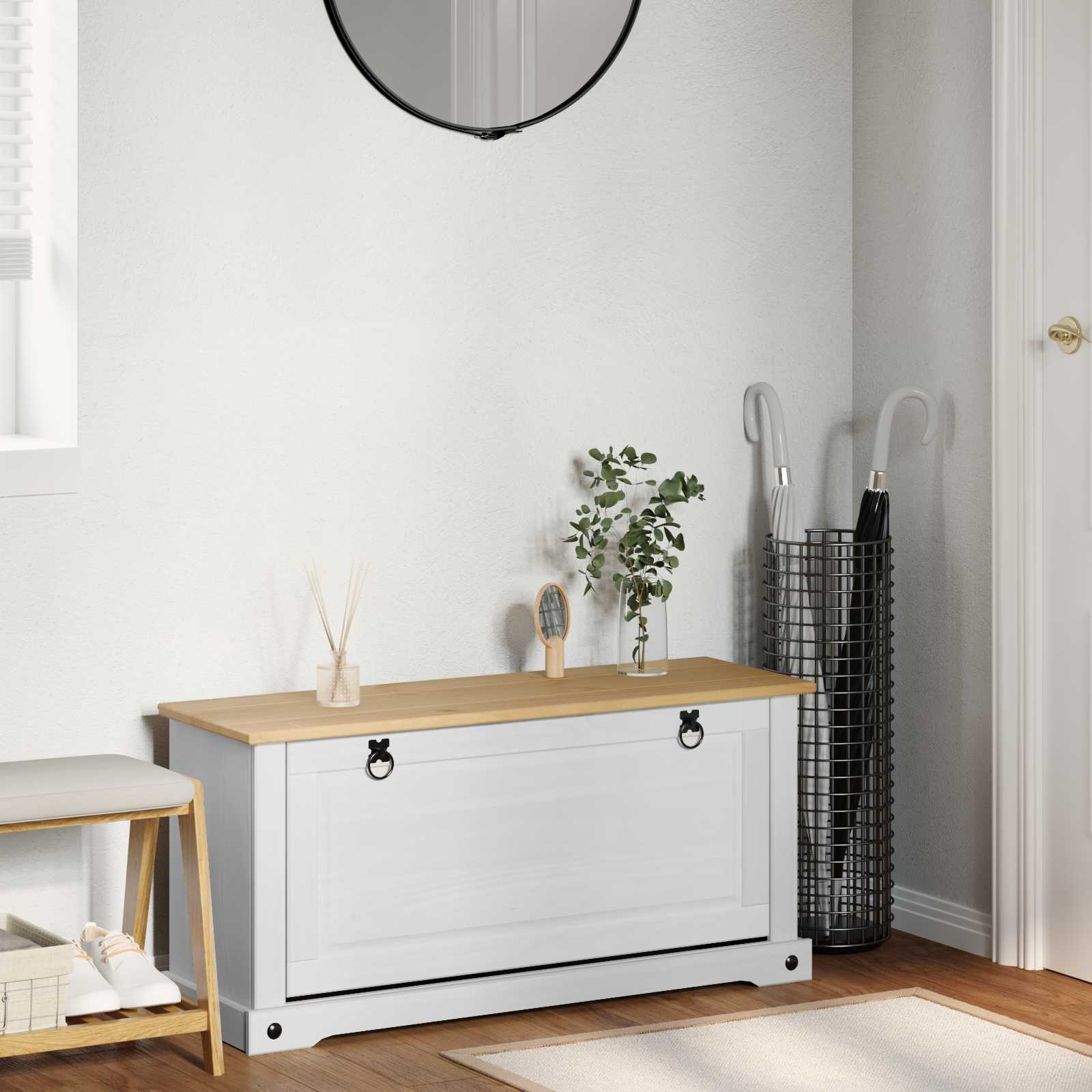 vidaXL Shoe Cabinet Corona White 99 x 32 x 49 cm Solid Pine Wood 1