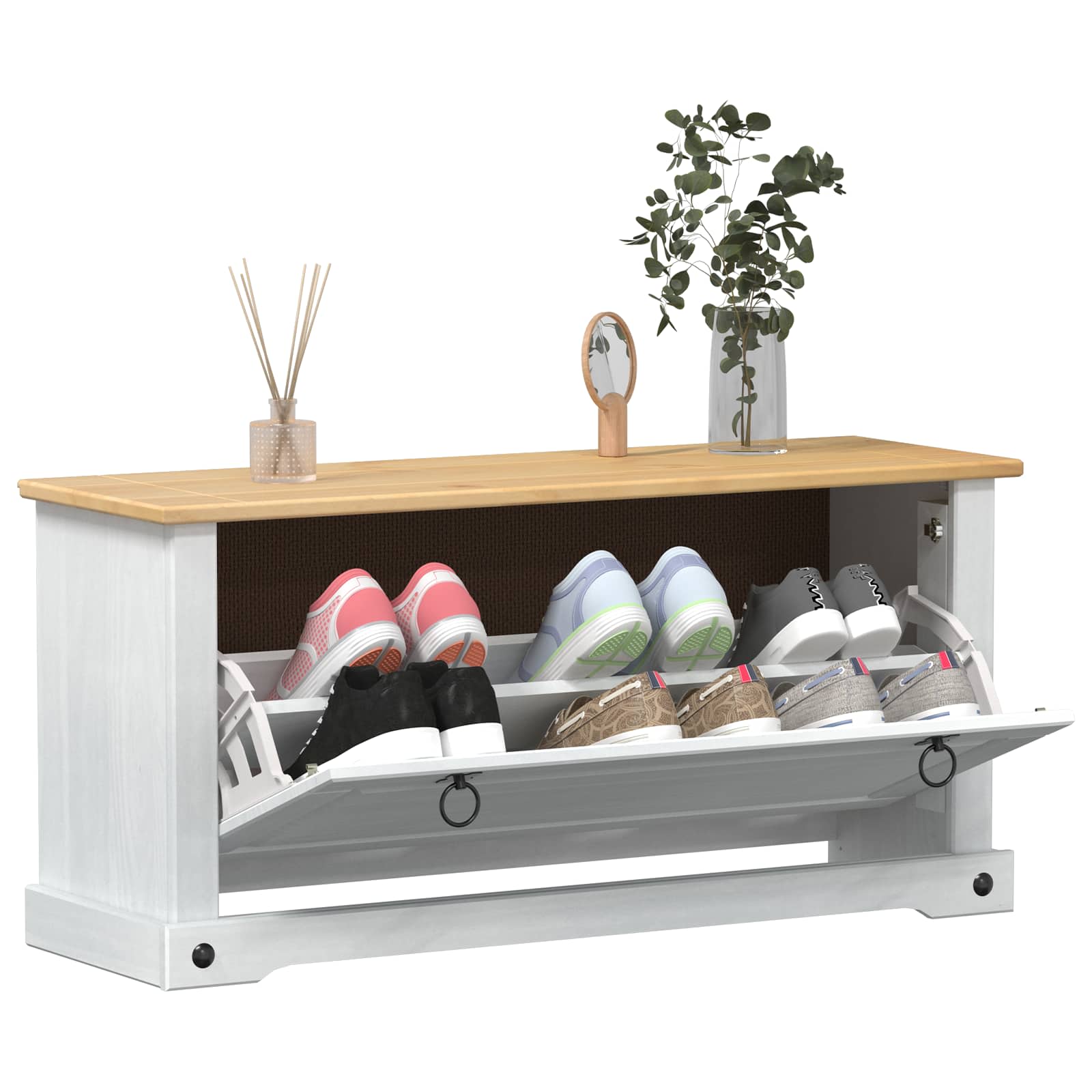 vidaXL Shoe Cabinet Corona White 99 x 32 x 49 cm Solid Pine Wood 3