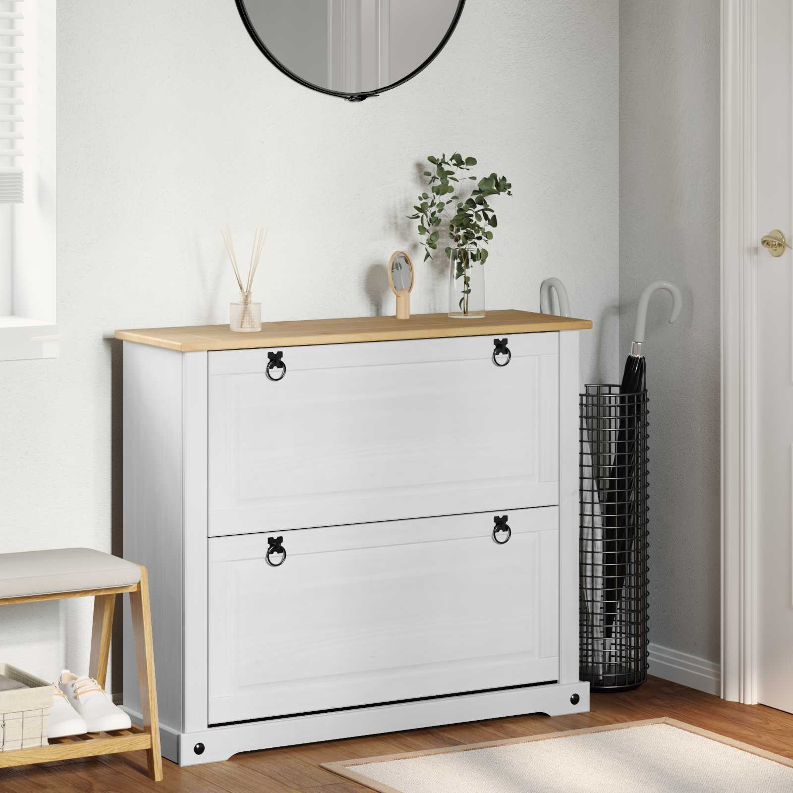 vidaXL Shoe Cabinet Corona White 99 x 32 x 85 cm Solid Pine Wood 1