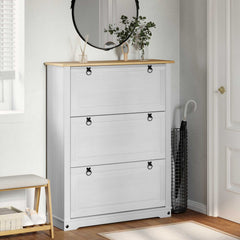 vidaXL Shoe Cabinet Corona White 99 x 32 x 122 cm Solid Pine Wood 1