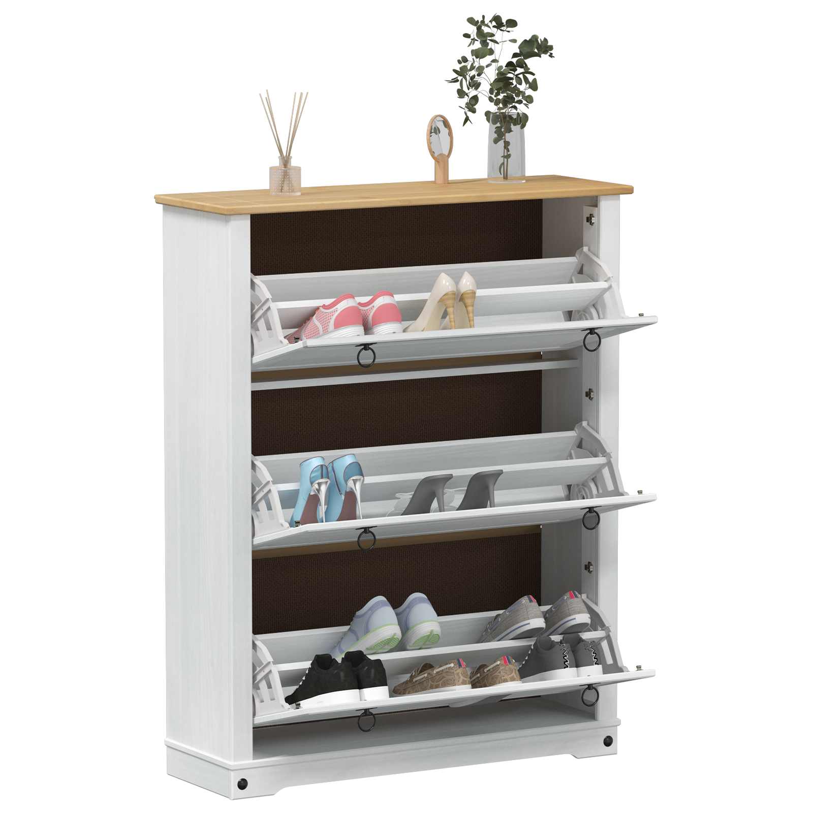 vidaXL Shoe Cabinet Corona White 99 x 32 x 122 cm Solid Pine Wood 3