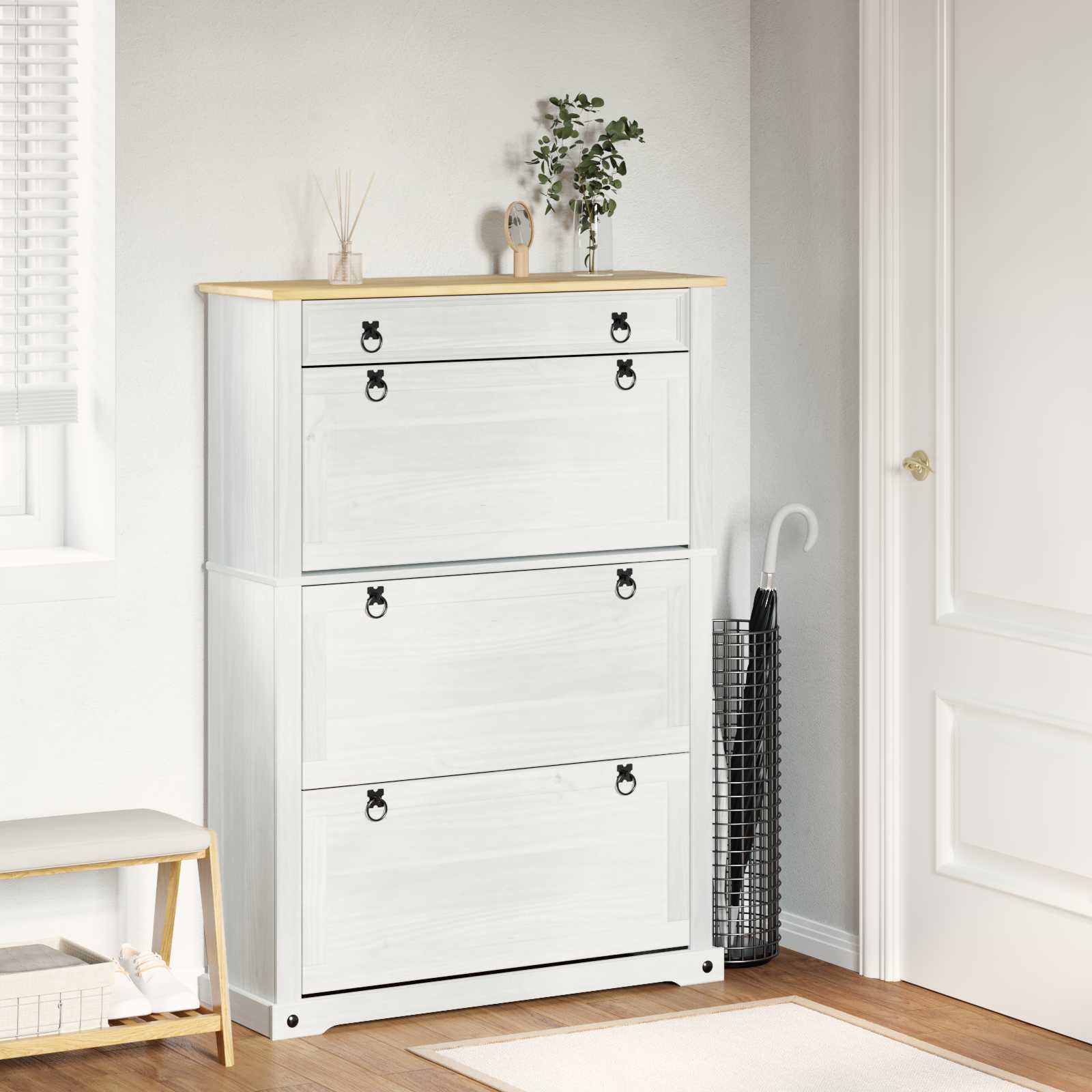 vidaXL Shoe Cabinet Corona White 99 x 32 x 138 cm Solid Pine Wood 1