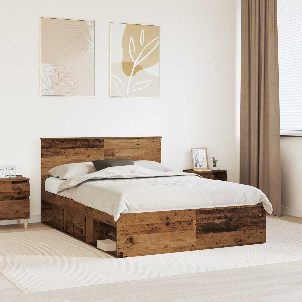 Bed Frame with Headboard 150 x 200 cm Engineered wood Old wood