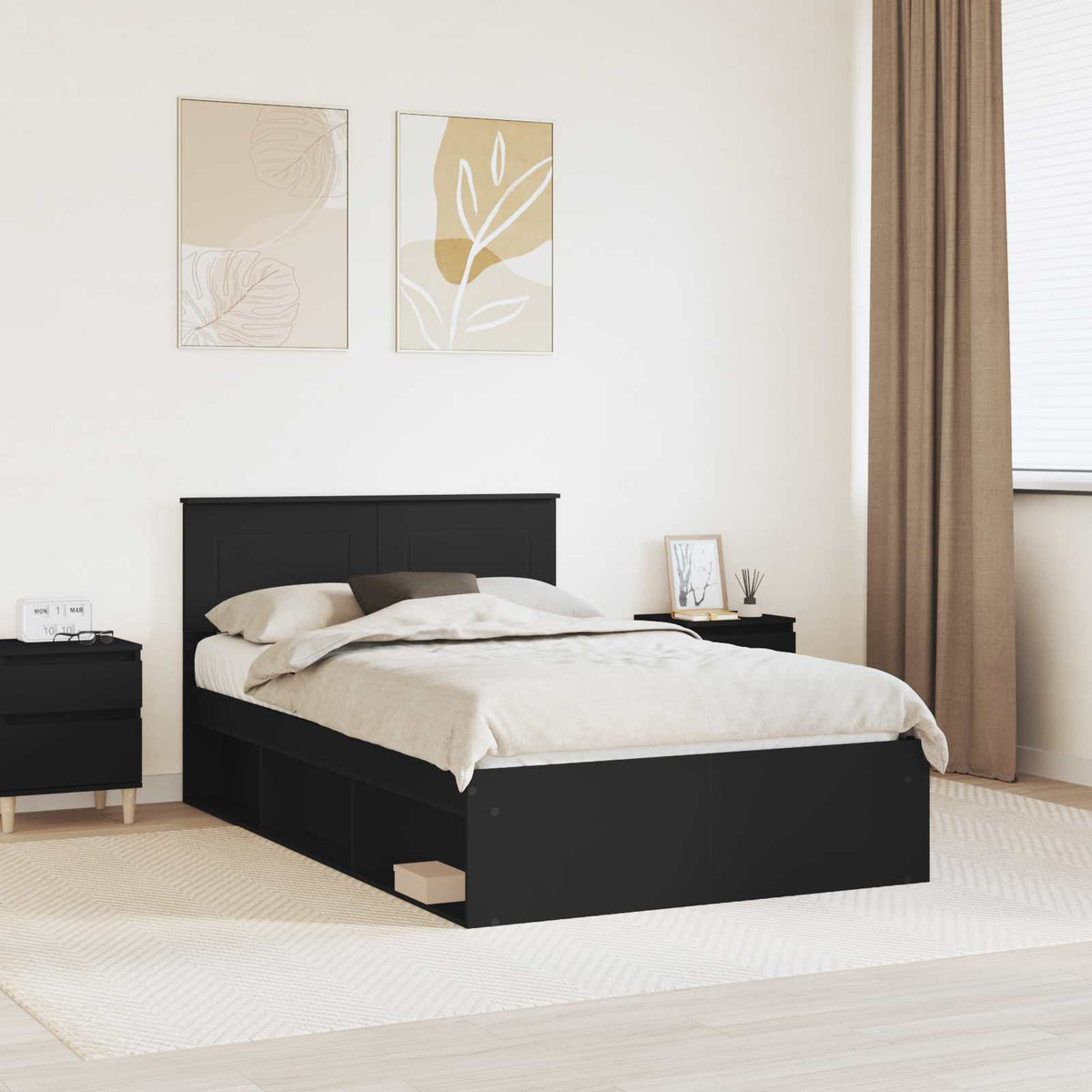 Bed Frame with Headboard 120 x 200 cm Engineered wood Black