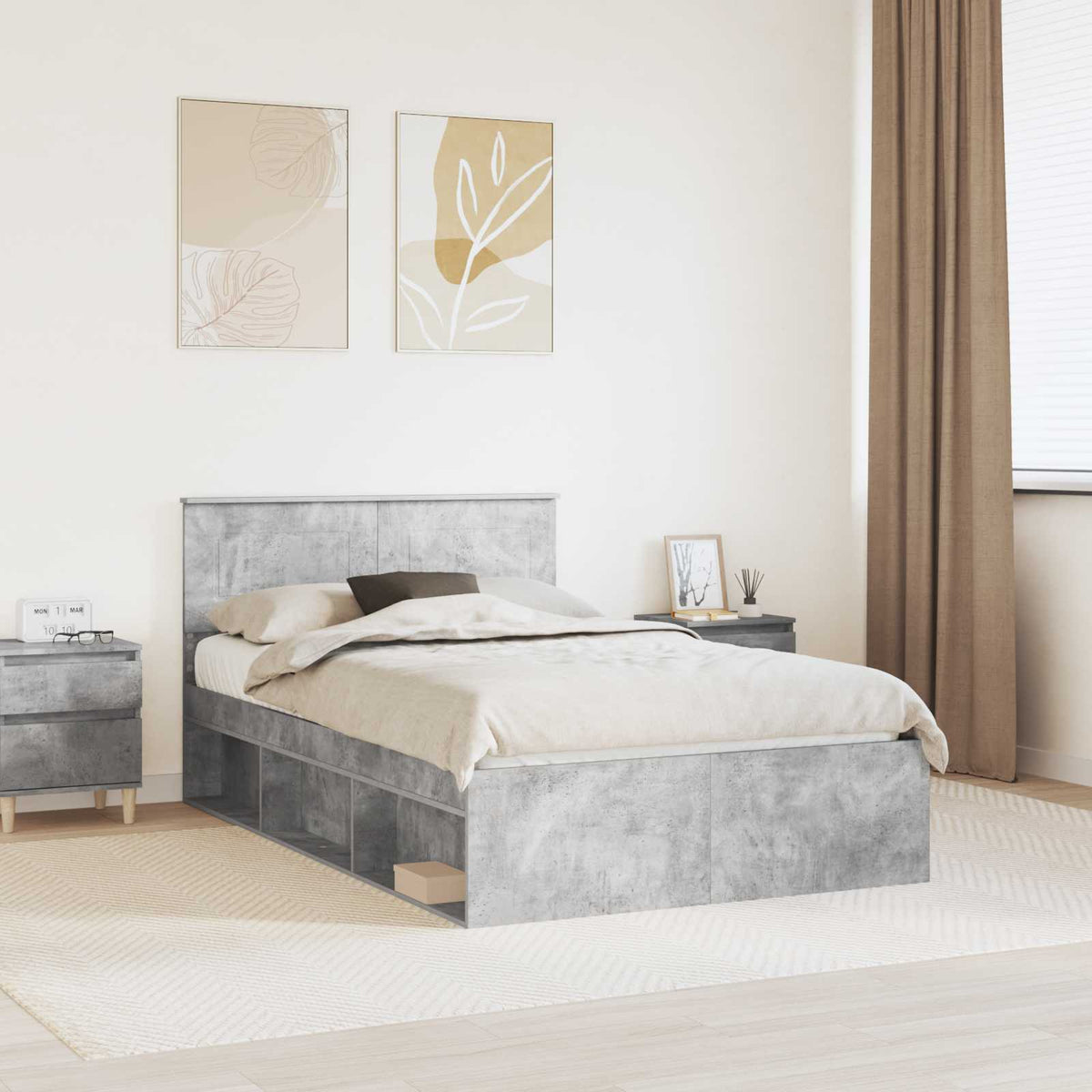 Bed Frame with Headboard 120 x 200 cm Engineered wood Concrete grey