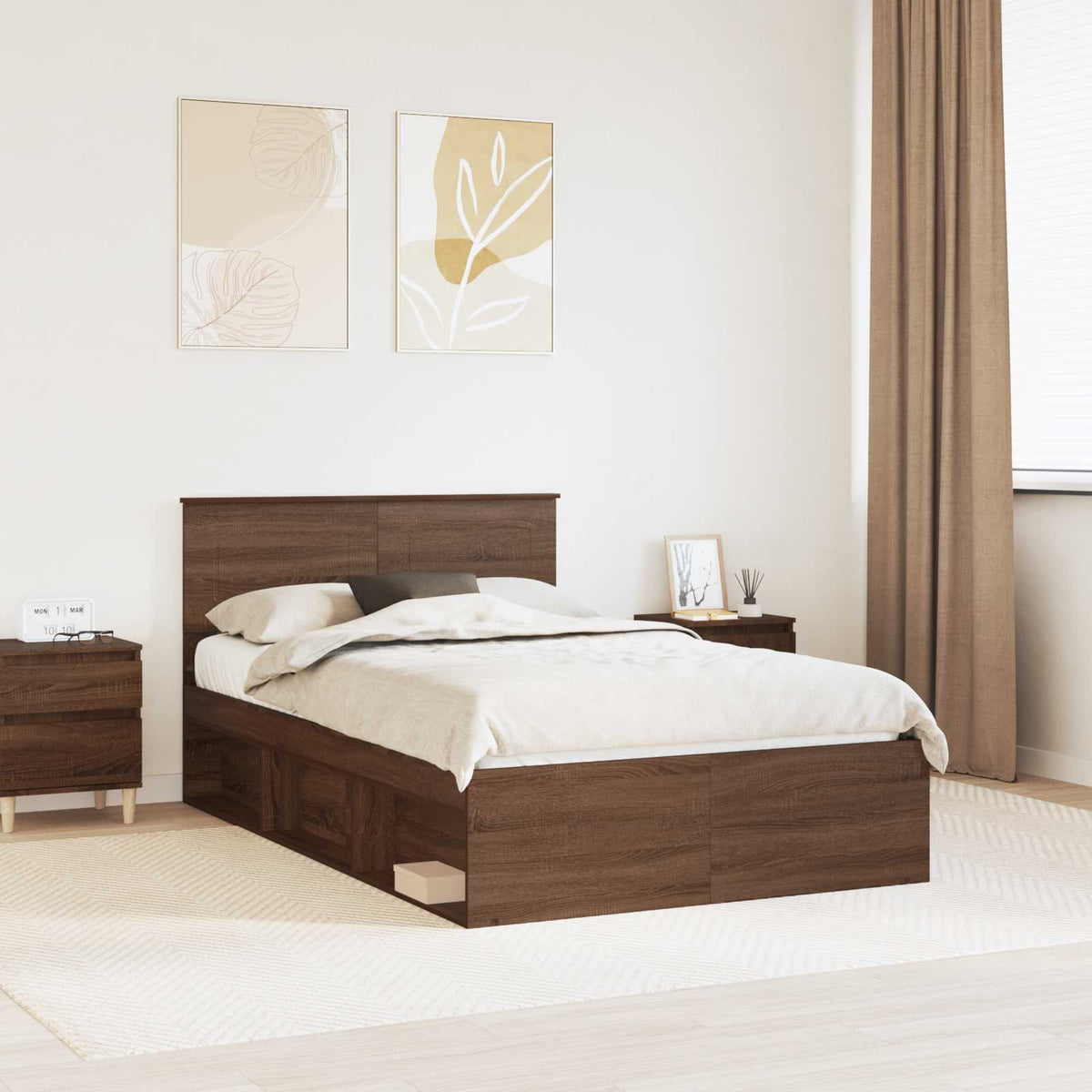 Bed Frame with Headboard 120 x 200 cm Engineered wood Brown oak