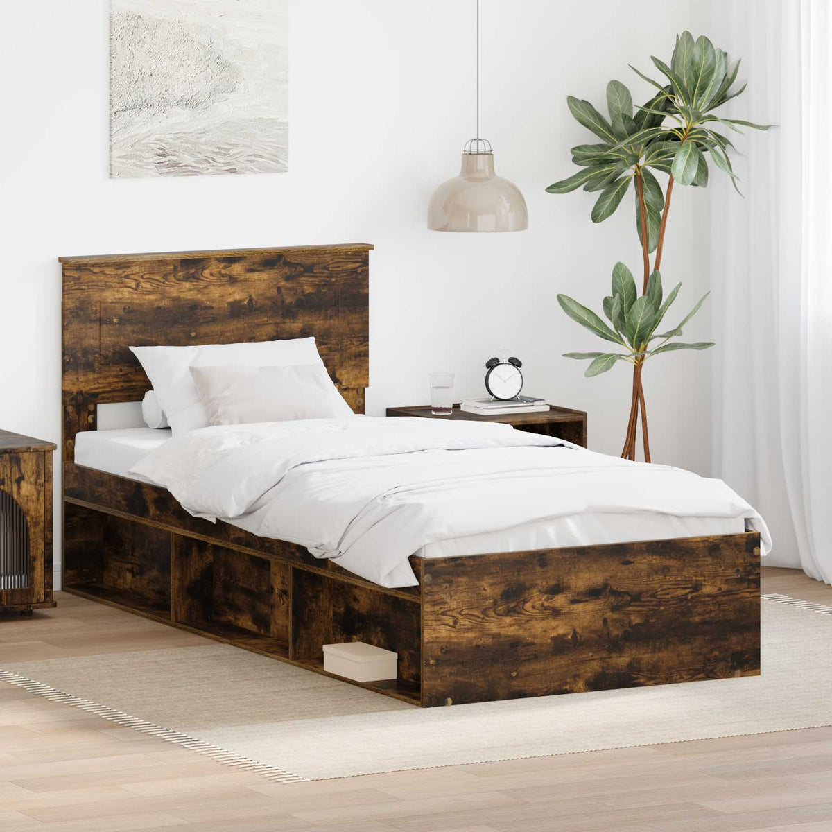 Bed Frame Headboard Engineered wood Smoked oak
