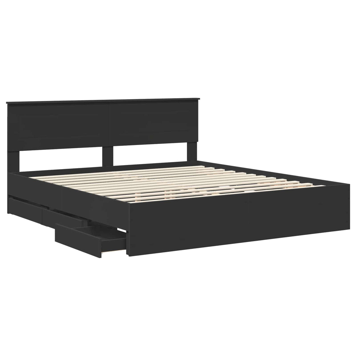 Bed Frame with Drawer Engineer Wood Length 200 cm Black 180 cm