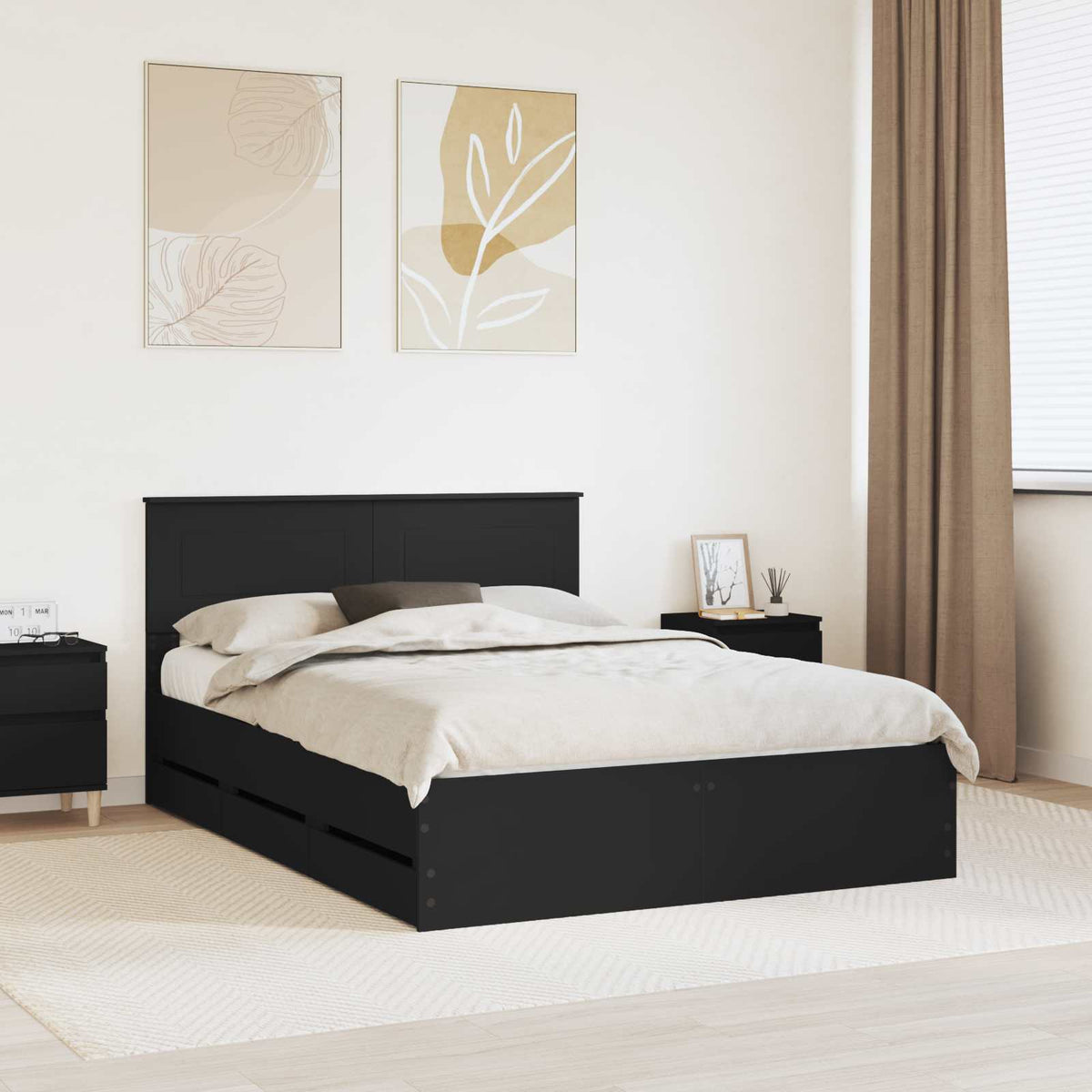 Bed Frame with Drawer Engineer Wood Length 200 cm Black 140 cm