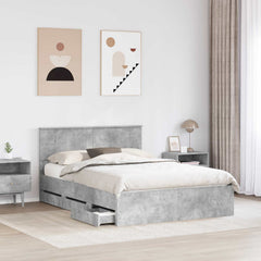 Bed Frame with Drawer Engineer Wood Length 200 cm Concrete Grey 140 cm