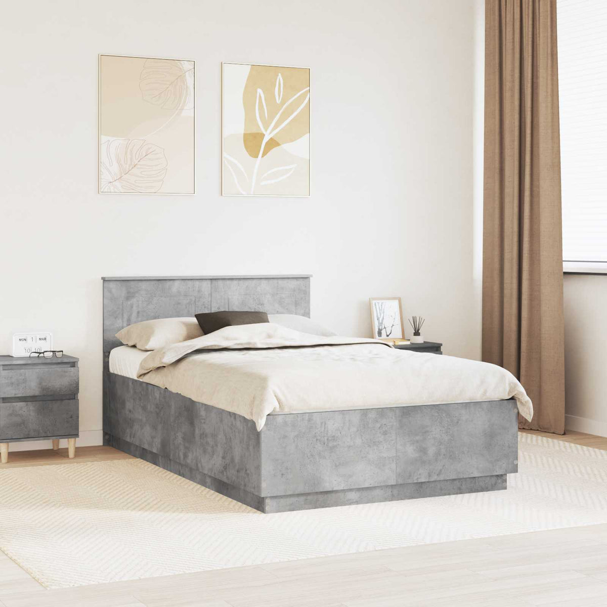 Bed Frame 135 x 190 cm Engineered Wood Concrete grey