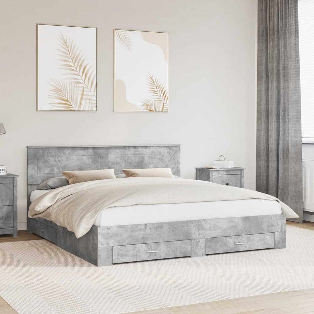 Bed Frame Engineered Wood Length Concrete Grey