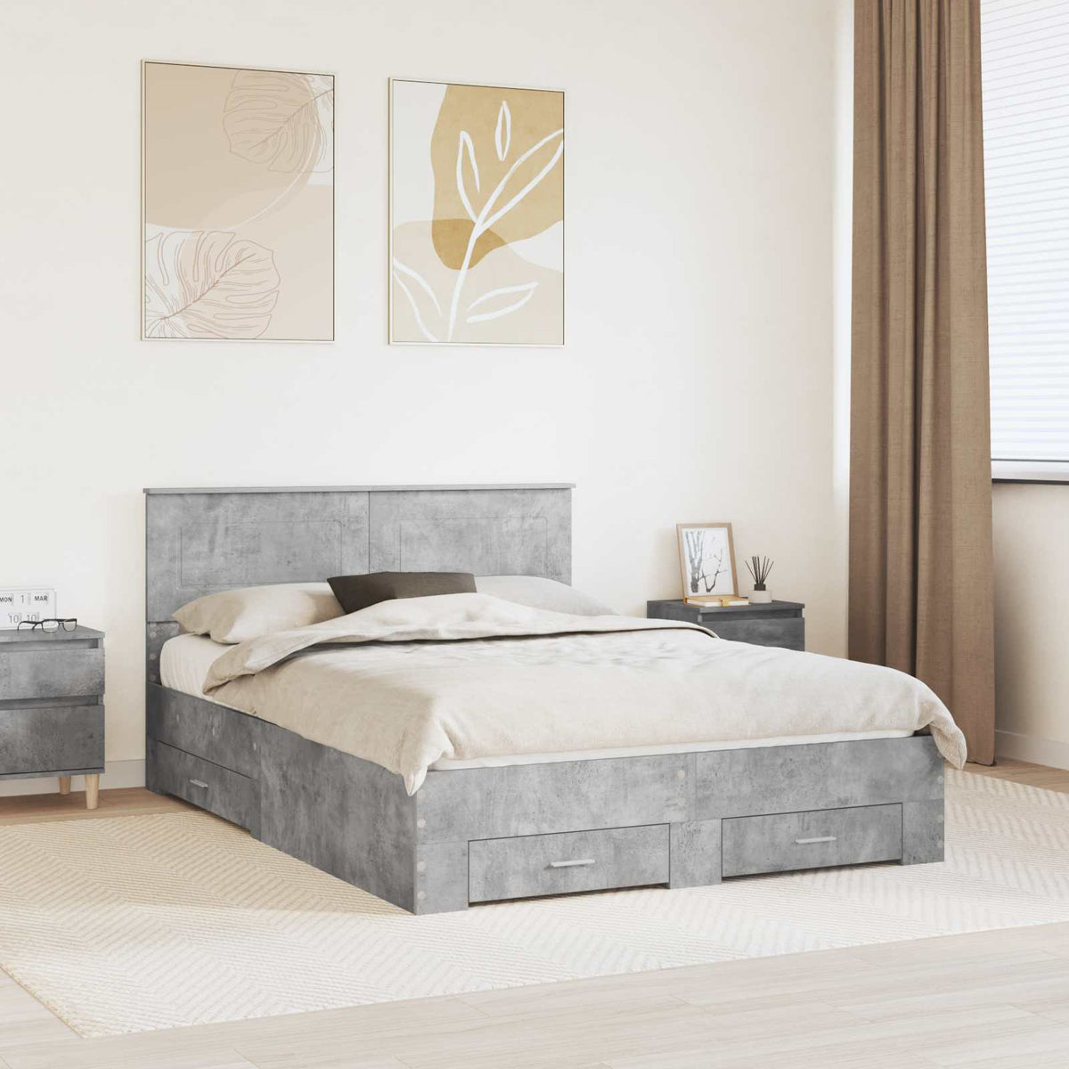 Bed Frame Engineered Wood Length Concrete Grey
