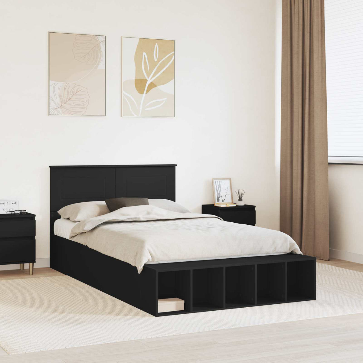 Bed Frame Shelf Engineered Wood Length Black