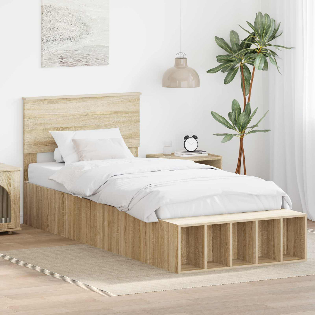 Bed Frame with Shelf Engineered Wood Length 190 cm Sonoma oak 75 cm