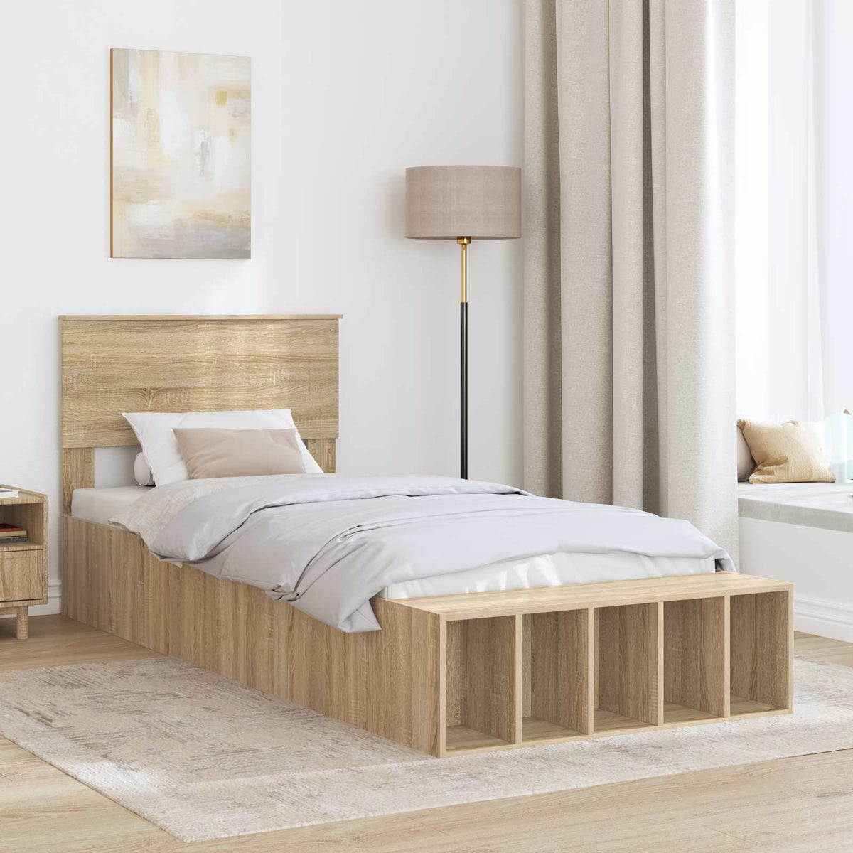 Bed Frame with Shelf Engineered Wood Length 190 cm Sonoma oak 75 cm