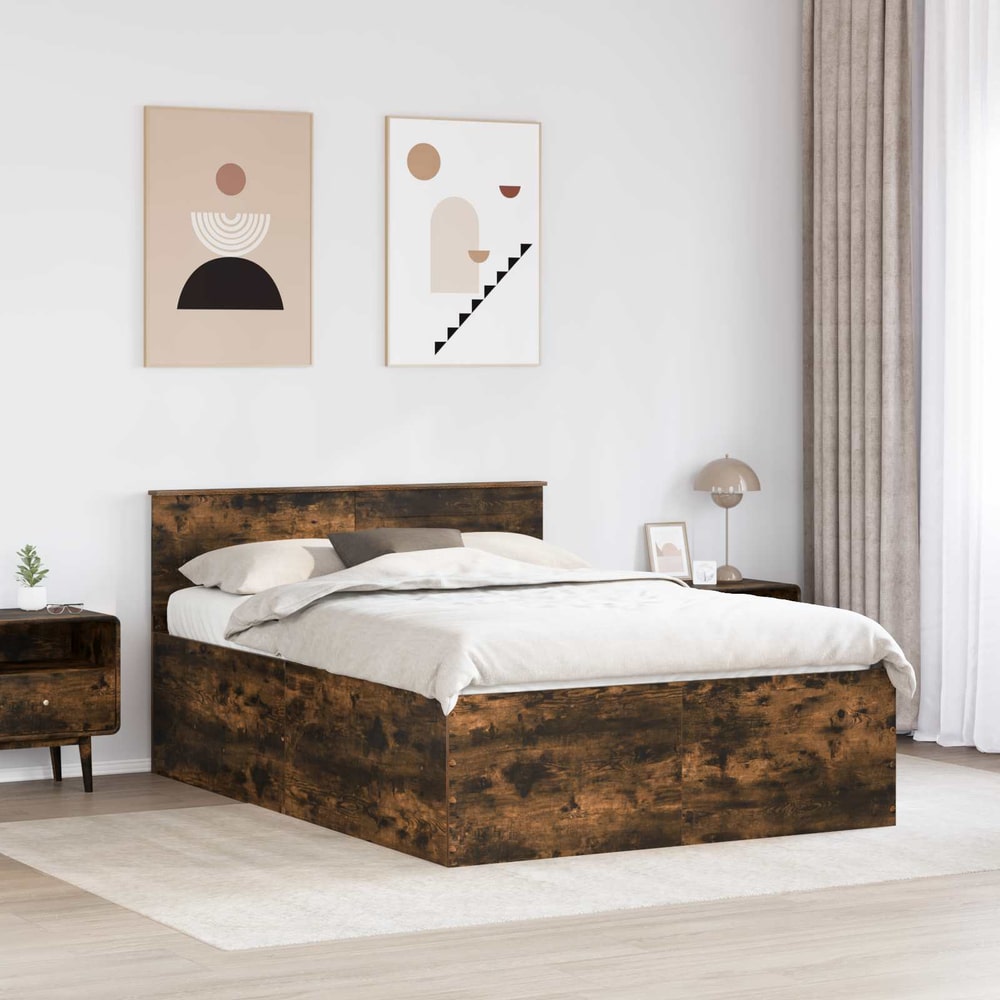 Bed Frame Engineered Wood Length 200 cm Smoked Oak 150 cm