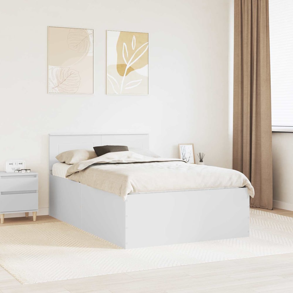 Bed Frame with Headboard 135 x 190 cm Engineered Wood White
