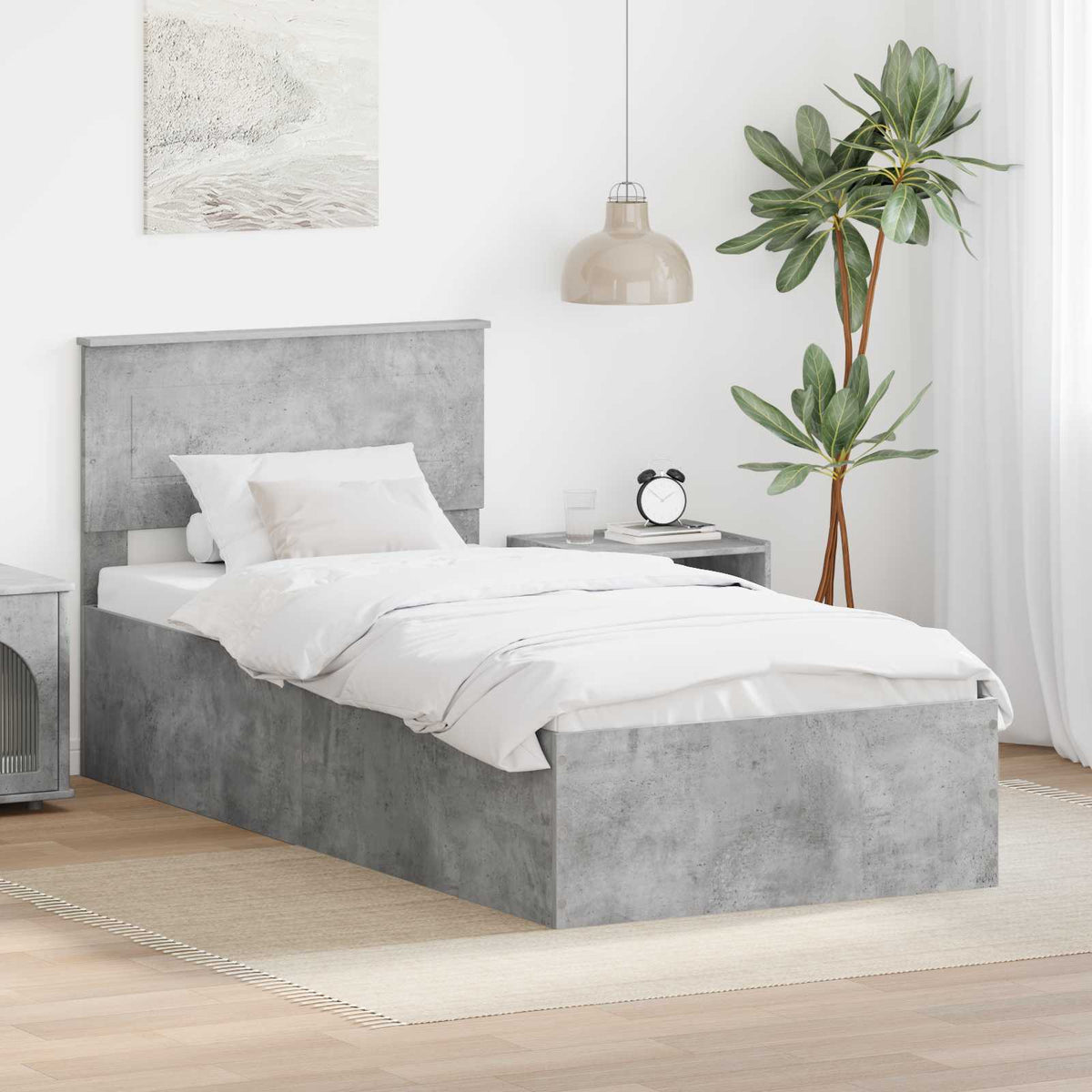 Bed Frame Engineered Wood Length 200 cm Concrete grey 100 cm