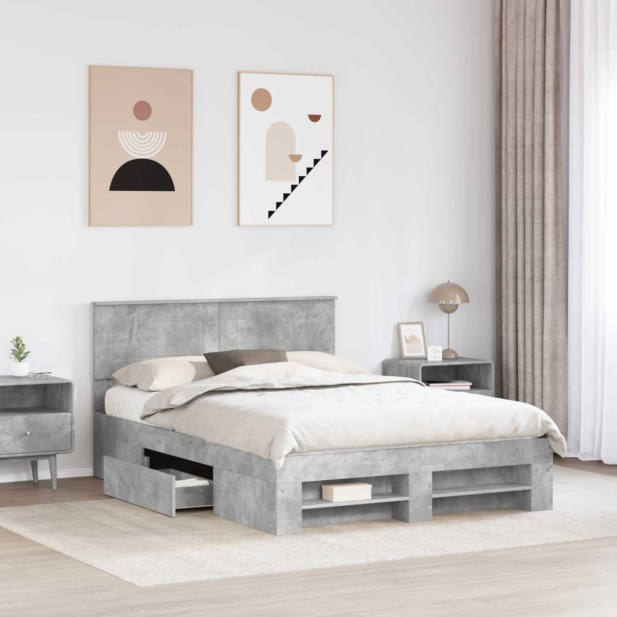 Bed Frame Engineered Wood Length 200 cm Concrete Grey 160 cm