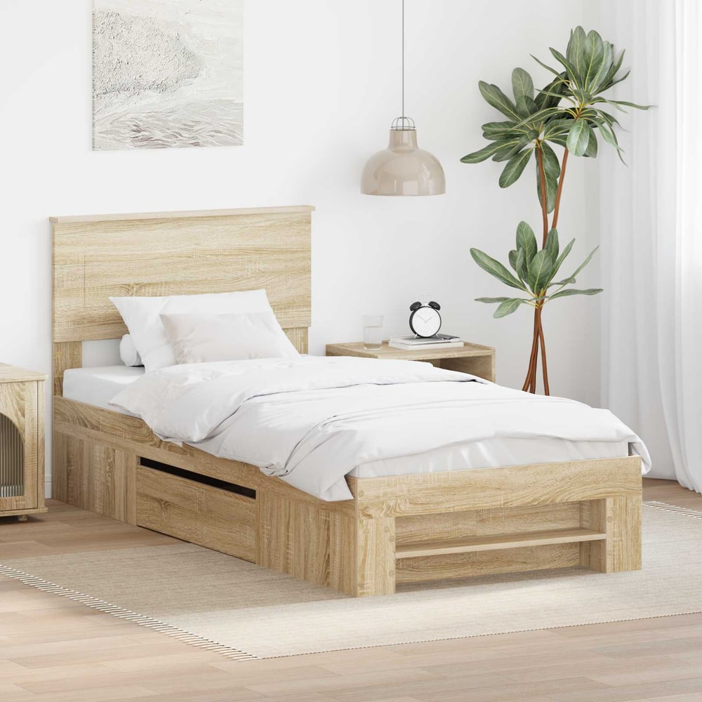 Bed Frame 75 x 190 cm Engineered Wood Sonoma oak
