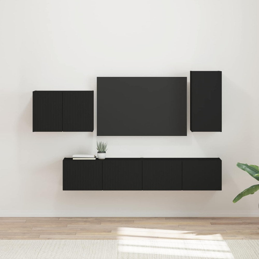 TV Wall Cabinet Set 4 pcs Engineered Wood Black