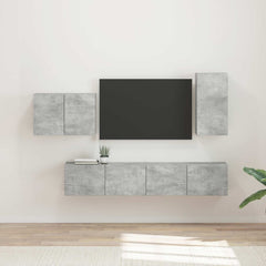 TV Wall Cabinet Set 4 pcs Engineered Wood Concrete grey