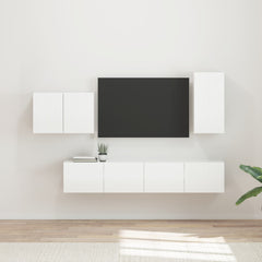 TV Wall Cabinet Set 4 pcs Engineered Wood High gloss white
