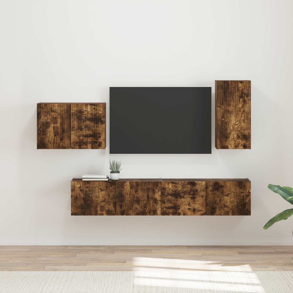 TV Wall Cabinet Set 4 pcs Engineered Wood Smoked oak
