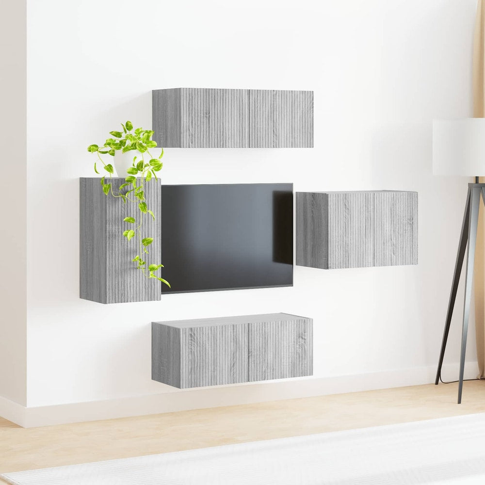 TV Wall Cabinet Set 4 pcs Engineered Wood Grey sonoma
