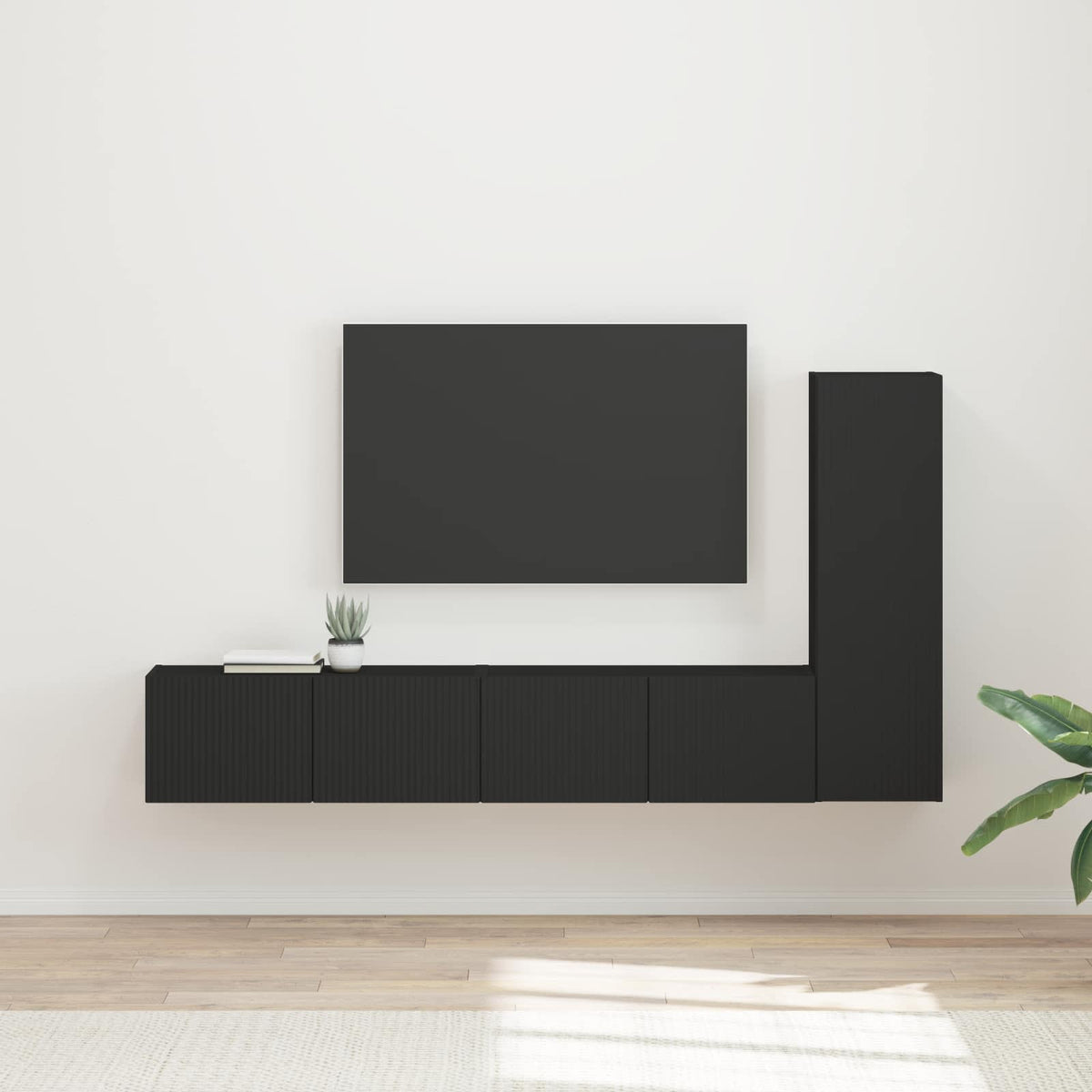 TV Cabinet Set 3 pcs Engineered Wood Black