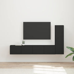 TV Cabinet Set 3 pcs Engineered Wood Black