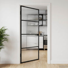 Interior Door Slim Black 102.5x201.5 cm 3 Horizontal Bars Black and fluted
