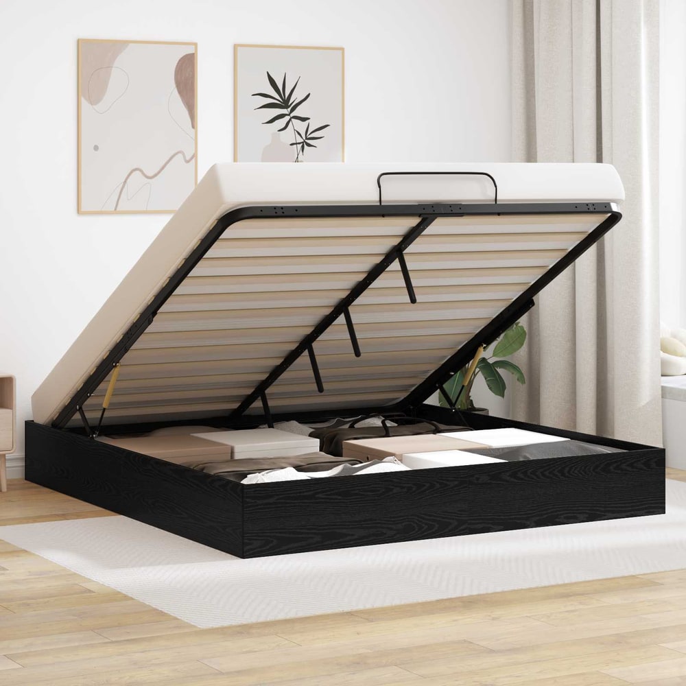 Ottoman Bed Frame Engineered Wood Length Black Oak