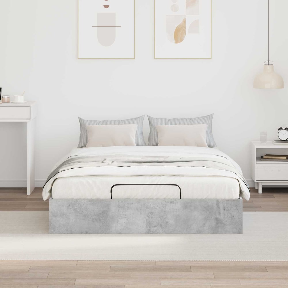 Ottoman Bed Frame Engineered Wood Length 200 cm Concrete Grey 140 cm