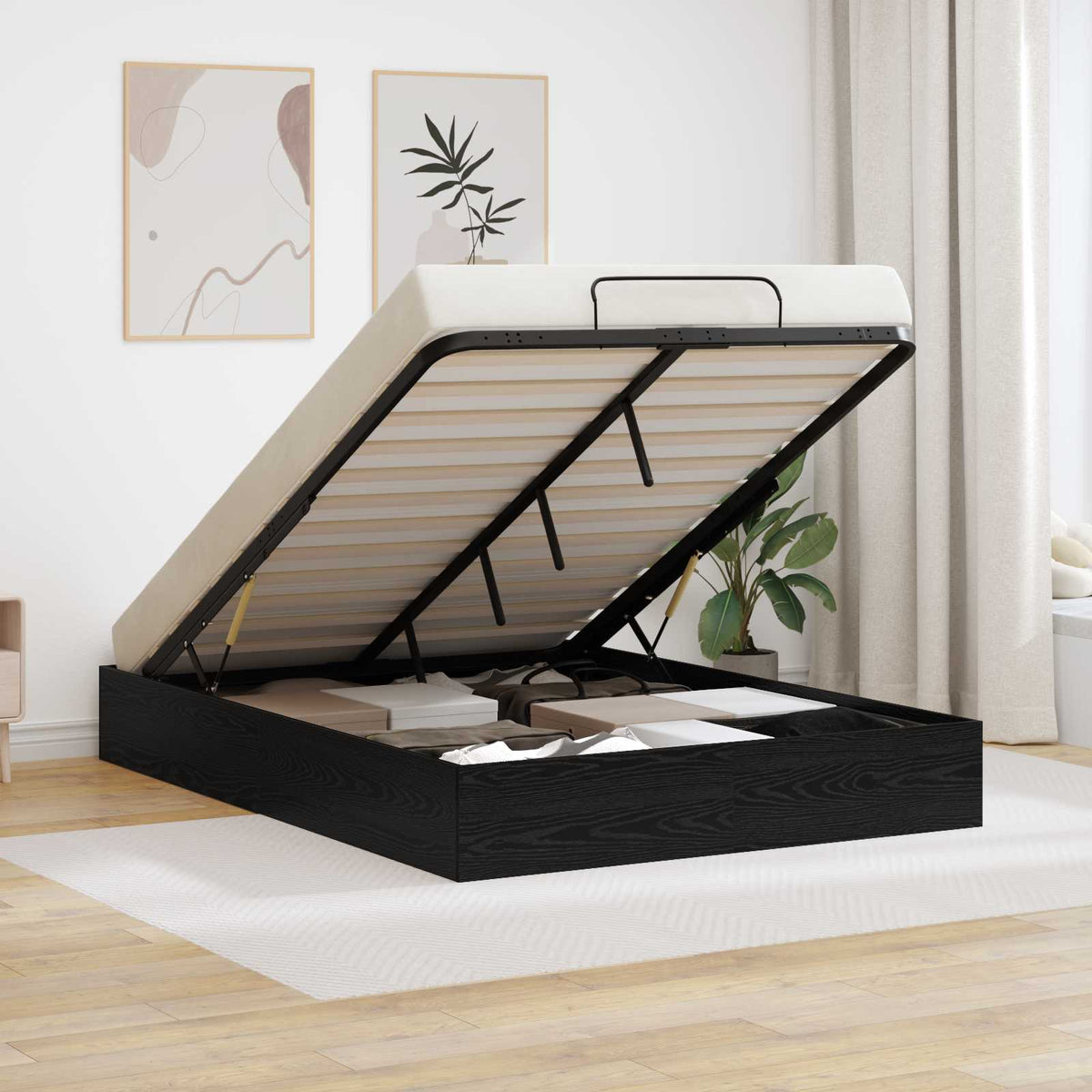 Ottoman Bed Frame Engineered Wood Black Oak