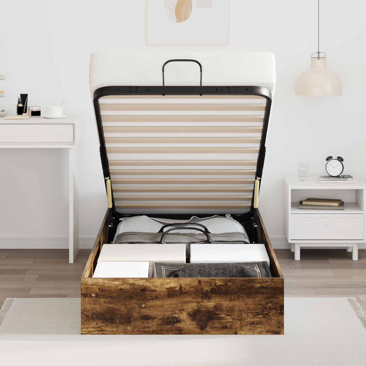 Ottoman Bed Frame Engineered Wood Length 200 cm Smoked Oak 90 cm