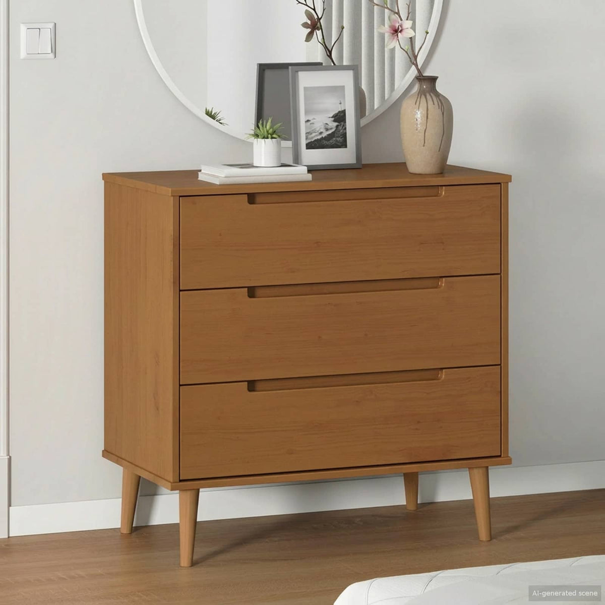 Drawer Cabinet "MOLDE" 80x40x80 cm Solid Wood Pine Caramel