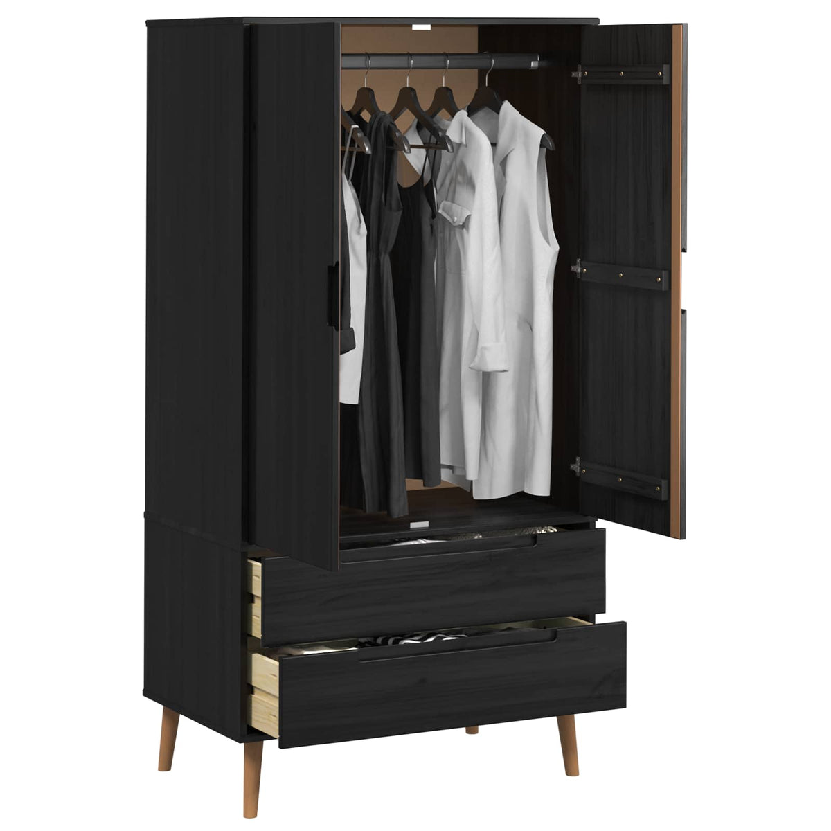Wardrobe "MOLDE" 90x55x175 cm Solid Wood Pine Black