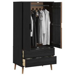 Wardrobe "MOLDE" 90x55x175 cm Solid Wood Pine Black