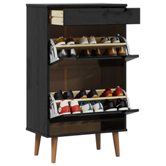 vidaXL Shoe Cabinet MOLDE 59.5 x 35 x 103 cm Solid Pine Wood Black 3