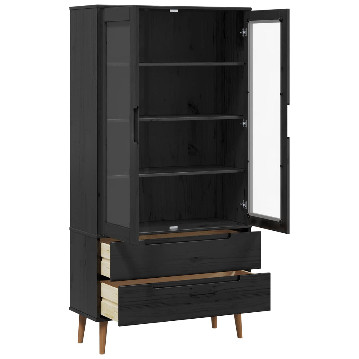 Vitrine Cabinet "MOLDE" 90x35x175 cm Solid Wood Pine Black