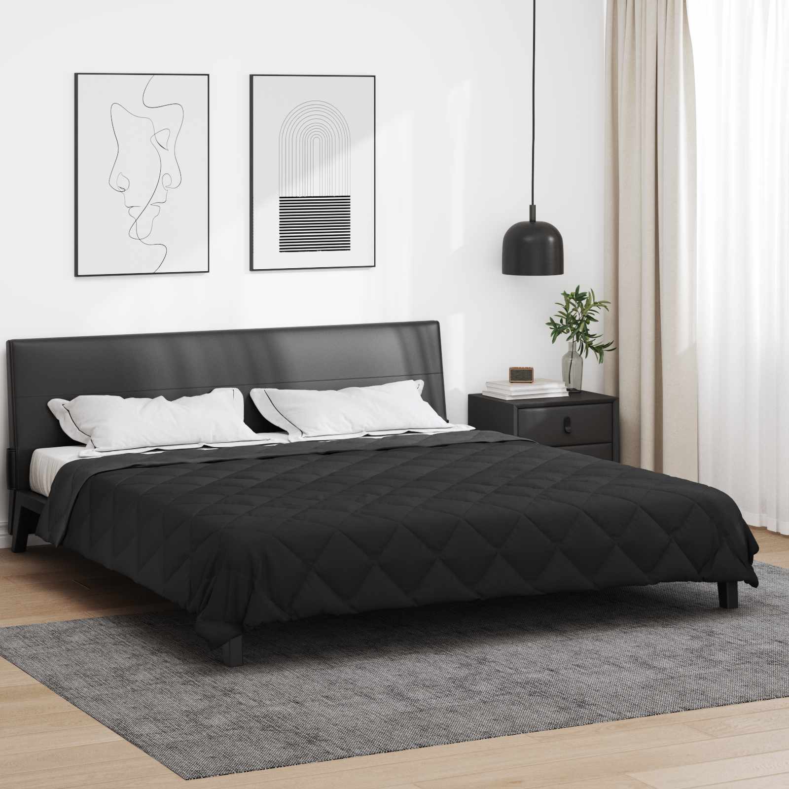 vidaXL Summer Duvet 220 x 240 cm Summer 200 gsm Black and Anthracite 4